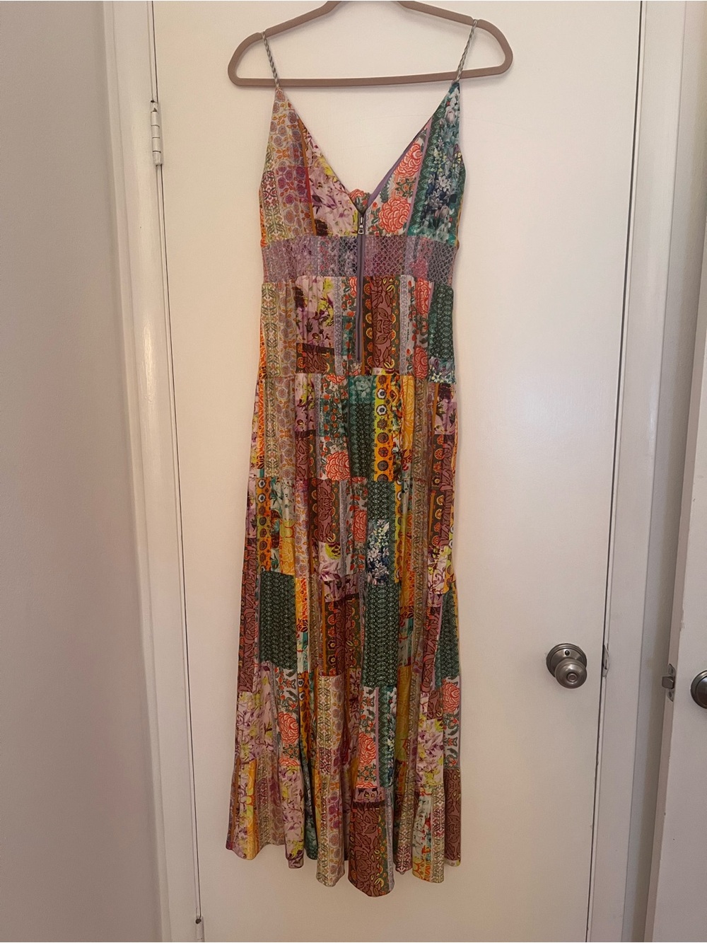 Alice + Olivia Multicolor Patchwork Maxi Dress with Tie Front - Picture 6 of 7